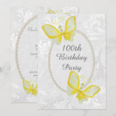 Chic Vlinders Damask 100e Dubbelzijdig Kaart (Voorkant / Achterkant)