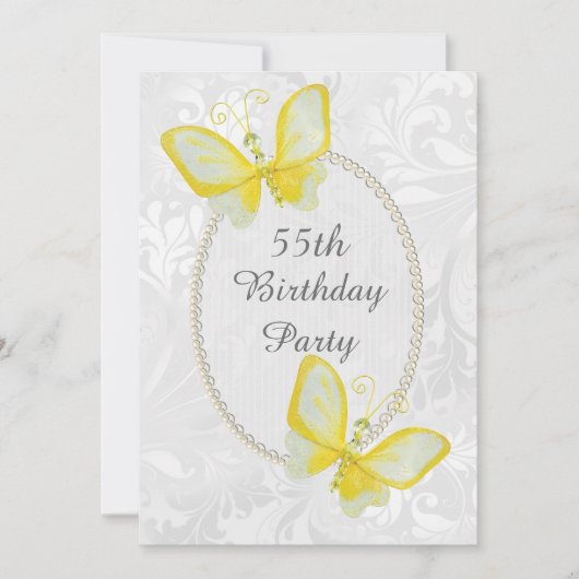 Chic Vlinders Damask 55e Verjaardag Dubbelzijdig Kaart (Voorkant)