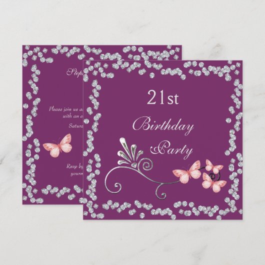 Chic Vlinders & Diamanten 21e Verjaardag Kaart (Voorkant / Achterkant)