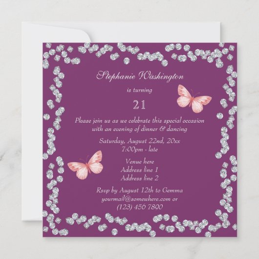 Chic Vlinders & Diamanten 21e Verjaardag Kaart (Achterkant)