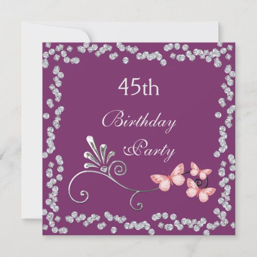 Chic Vlinders & Diamanten 45e Verjaardag Kaart (Voorkant)