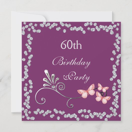 Chic Vlinders & Diamanten 60e Verjaardag Kaart (Voorkant)
