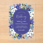 Chic voorjaar stoffig blauw donkerblauw paarse blo acryl uitnodigingen (Voorkant)