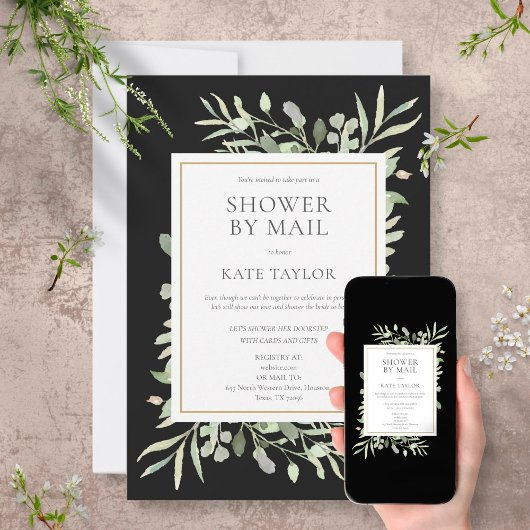 Chic-Vrijgezellenfeest per e-mail Greenery Leaves Kaart