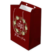 Chic vrolijk kerst poinsettia monogram medium cadeauzakje (Achterkant Gekanteld)