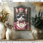 Chic Vrouw Steampunk Cat In Pink AG7 Decoupage Tissuepapier