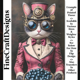 Chic Vrouw Steampunk Cat In Pink AG7 Decoupage Tissuepapier