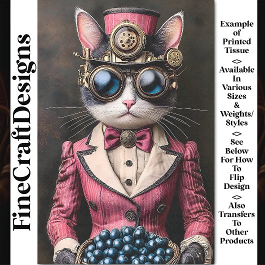 Chic Vrouw Steampunk Cat In Pink AG7 Decoupage Tissuepapier