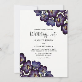 Chic Vrouwelijke Donker Paarse Bloemen Huwelijk Kaart