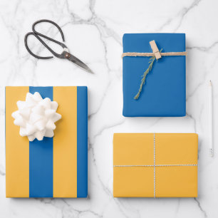 Chic Warm Geel & Blauw Gestreept Patroon Inpakpapier Vel