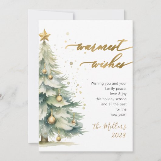 Chic Warmest Wishes Gold Script Kerstboom Feestdagenkaart (Voorkant)