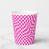 Chic Warped Checkered Pattern Magenta Roze & Wit Papieren Bekers (Achterkant)