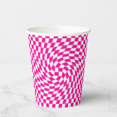 Chic Warped Checkered Pattern Magenta Roze & Wit Papieren Bekers (Links)