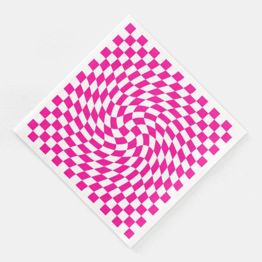 Chic Warped Checkered Pattern Magenta Roze & Wit Servet (Hoek)