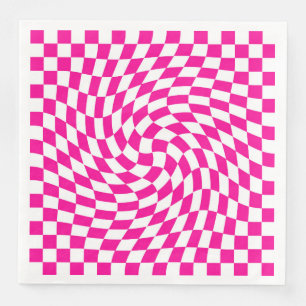 Chic Warped Checkered Pattern Magenta Roze & Wit Servet