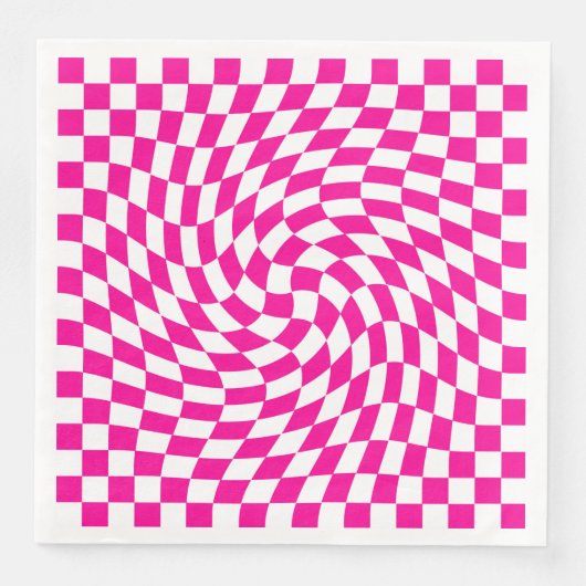 Chic Warped Checkered Pattern Magenta Roze & Wit Servet (Voorkant)