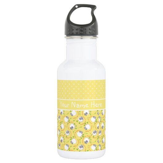 Chic Water Bottle: geel, vun Sheep Pattern Waterfles (Voorkant)