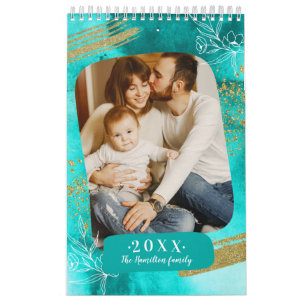 Chic Watercolor Aangepaste Foto  2022 Familie Kalender