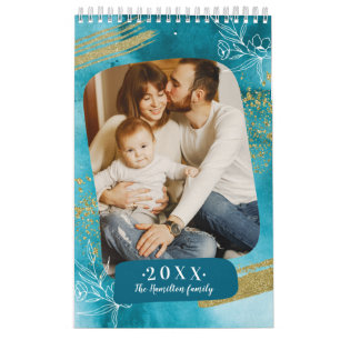 Chic Watercolor Aangepaste Foto  2022 Familie Kalender