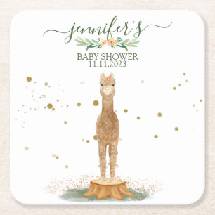 Chic Watercolor Alpaca Baby Shower Kartonnen Onderzetters