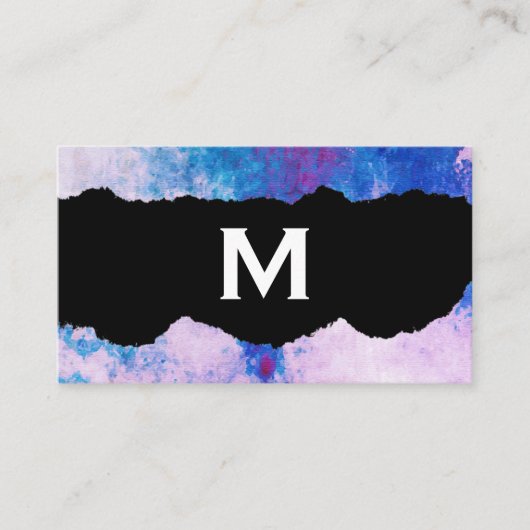 Chic Watercolor blauw paars gescheurd met Monogram Visitekaartje (Voorkant)
