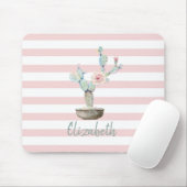 Chic Watercolor Cactus, Roze Strepen Muismat (Met muis)