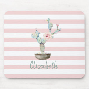 Chic Watercolor Cactus, Roze Strepen Muismat