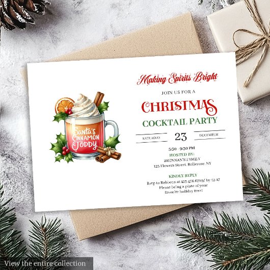 Chic Watercolor editable Christmas cocktails party Kaart