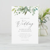 Chic Watercolor Eucalyptus Groenery Summer Wedding Kaart (Staand voorkant)