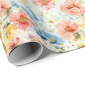 Chic Watercolor Floral Boho Wildflower Gift Wrap  Cadeaupapier (Rol Hoek)