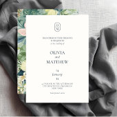 Chic Watercolor Floral Monogram Wedding Invitation Kaart
