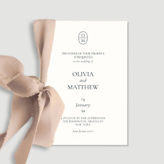 Chic Watercolor Floral Monogram Wedding Invitation Kaart