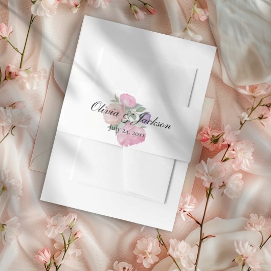 Chic Watercolor Floral Wedding  Uitnodigingen Wikkel
