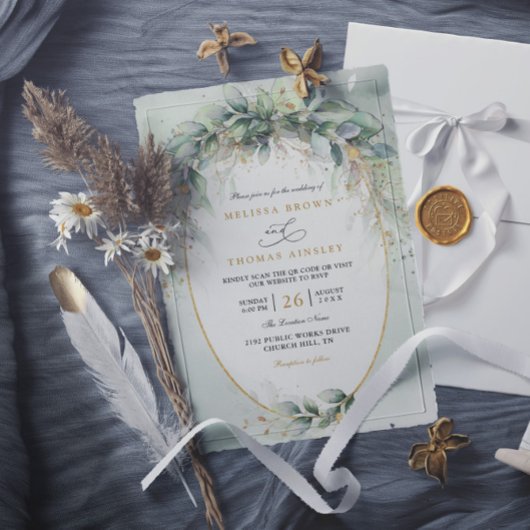 Chic watercolor greenery elegant qr code wedding kaart