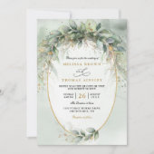 Chic watercolor greenery elegant qr code wedding kaart (Voorkant)