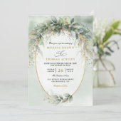 Chic watercolor greenery elegant qr code wedding kaart (Staand voorkant)