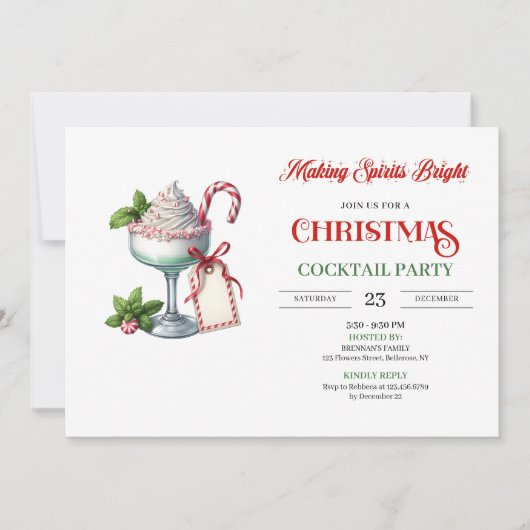 Chic Watercolor Holiday Cocktails Party Invitation Kaart (Voorkant)