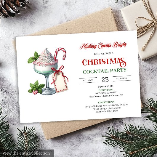 Chic Watercolor Holiday Cocktails Party Invitation Kaart