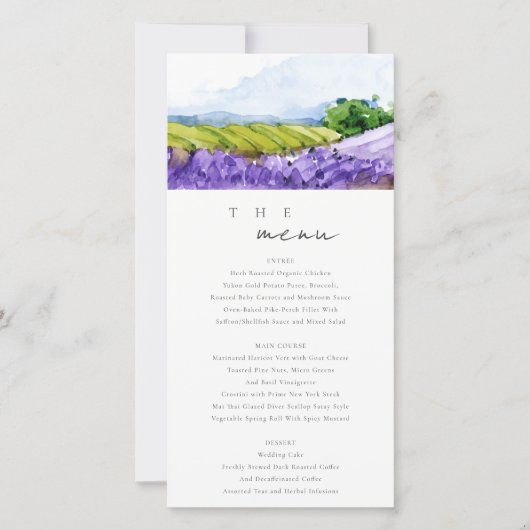 Chic Watercolor Lavendelvelden Trouw Menukaart Bedankkaart (Voorkant)