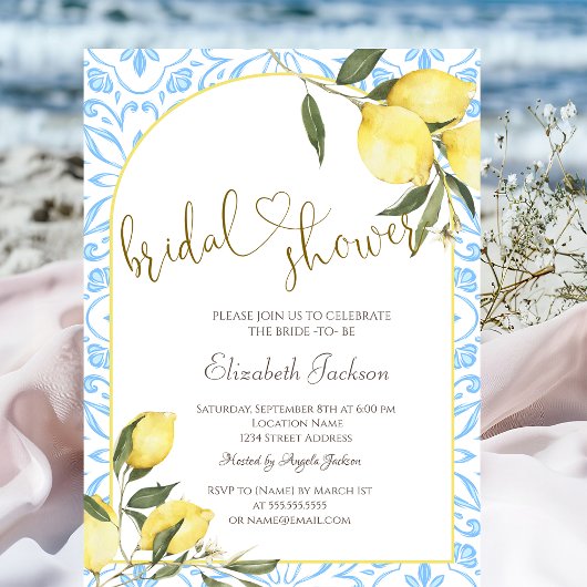 Chic Watercolor Lemons Bridal Shower  Kaart
