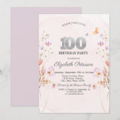 Chic Watercolor Lilac Wildflowers 100th Birthday Kaart (Voorkant / Achterkant)