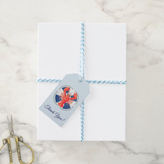 Chic Watercolor Lobster & Lifebuoy Birthday Cadeaulabel