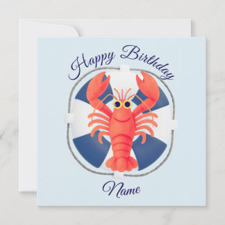 Chic Watercolor Lobster & Lifebuoy Birthday Kaart