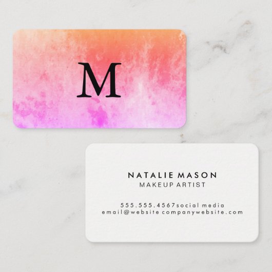 Chic Watercolor met Monogram Visitekaartje (Voorkant / Achterkant)