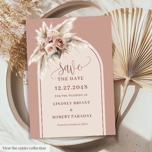 Chic Watercolor Pampas Grass Arch Save the Date Kaart