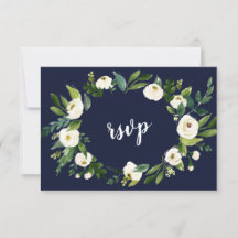 Chic Watercolor Witte Bloemenkrans Donkerblauwe RS