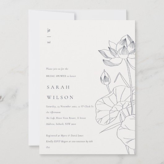 Chic Waterlily Floral Sketch Vrijgezellenfeest Inv Bedankkaart (Voorkant)