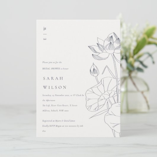 Chic Waterlily Floral Sketch Vrijgezellenfeest Inv Bedankkaart (Staand voorkant)