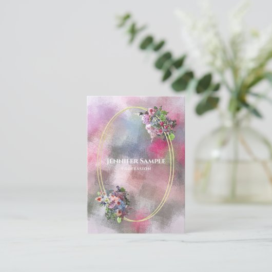 Chic Waterverf Abstracte Flowers Gold Lijst Modern Visitekaartje (Staand voorkant)