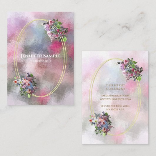 Chic Waterverf Abstracte Flowers Gold Lijst Modern Visitekaartje (Voorkant / Achterkant)